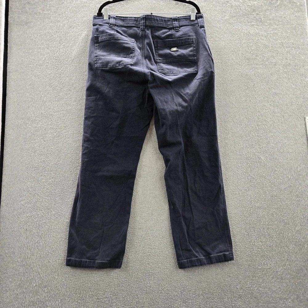 CAT Men Pants 34X30 Navy Blue Khakis Twill Workwear Button Zipper Logo 28